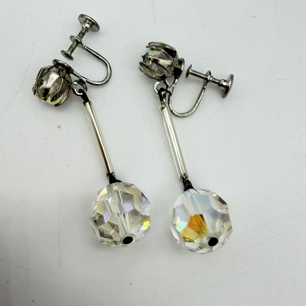 Vintage AB Crystal Earrings Ball Dangle Statement Art Deco Style